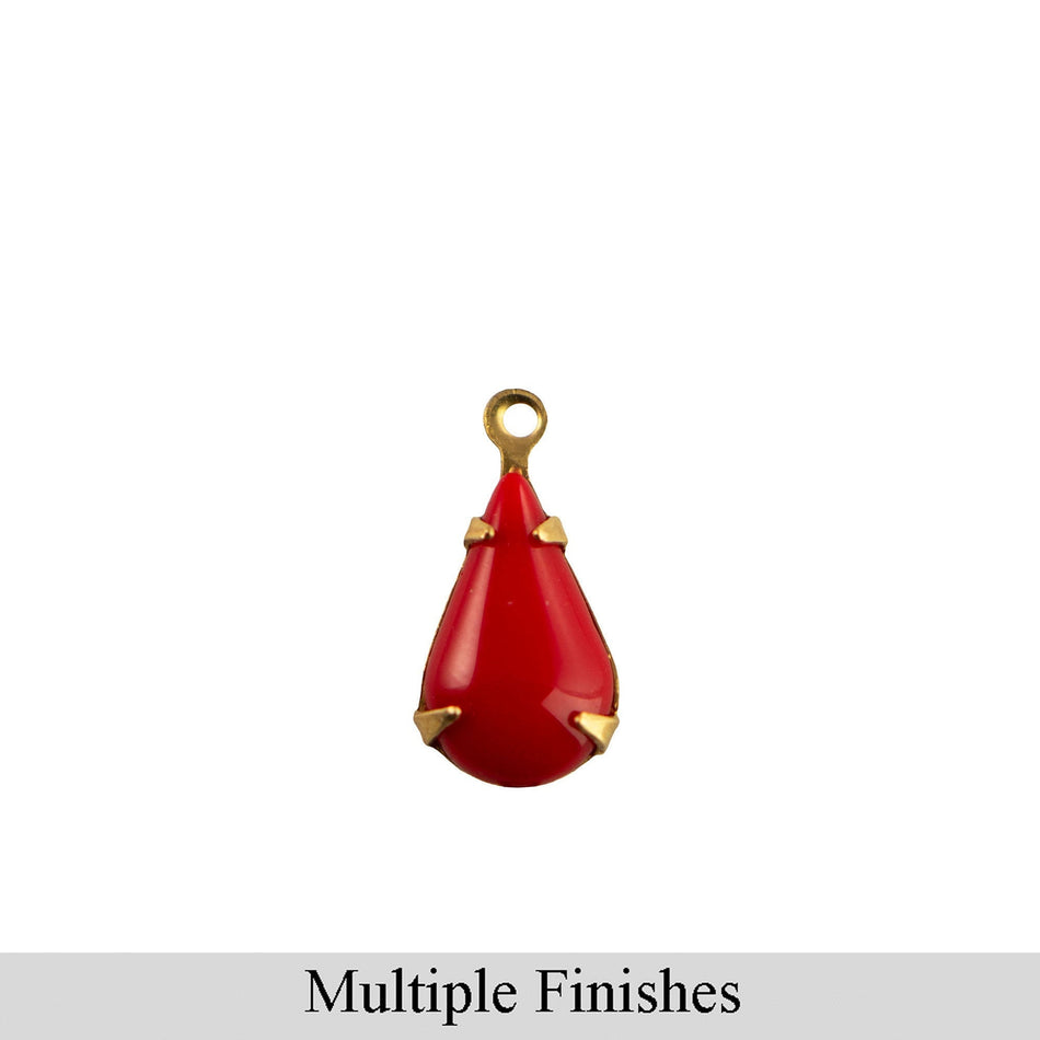 13x8mm Red Glass Teardrop Stone in 1 Loop Setting