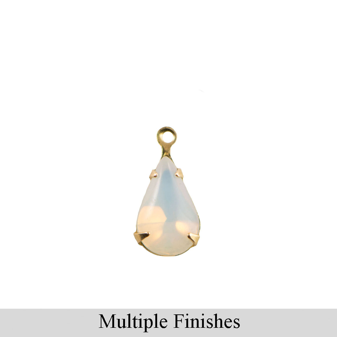 13x8mm White Opal Glass Teardrop Stone in 1 Loop Setting