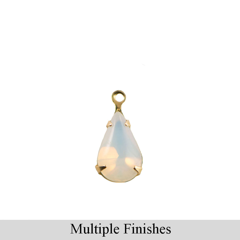 13x8mm White Opal Glass Teardrop Stone in 1 Loop Setting