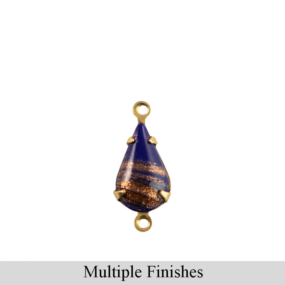 13x8mm Blue Goldstone Glass Teardrop Stone in 2 Loop Setting