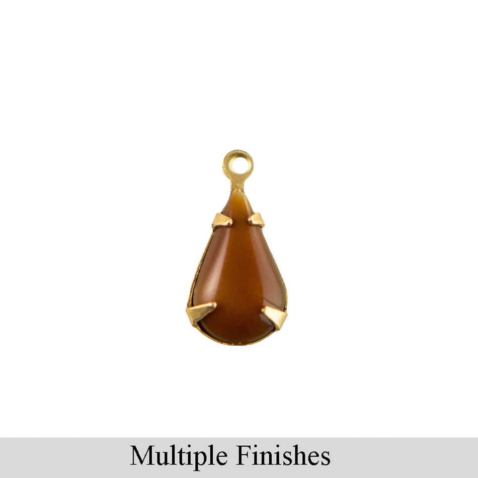 13x8mm Tiger Eye Brown Glass Teardrop Stone in 1 Loop Setting