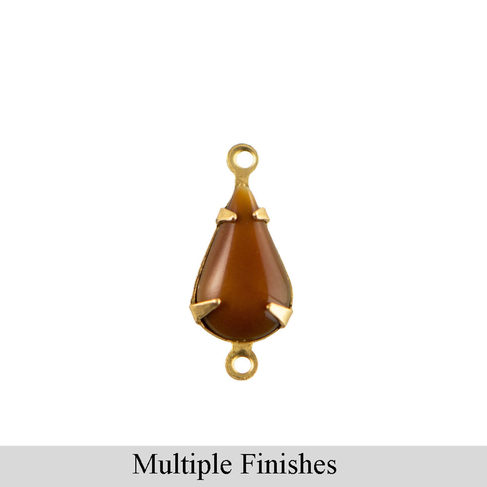 13x8mm Tiger Eye Brown Glass Teardrop Stone in 2 Loop Setting