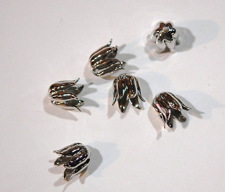 Silver Plated 6 Wavy Petal Flower Bead Cap 10mm (8) mtl073A