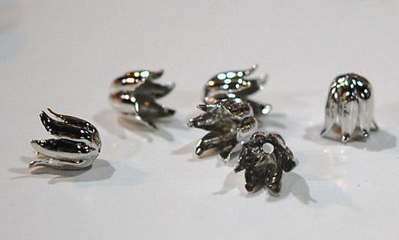 Silver Plated 6 Wavy Petal Flower Bead Cap 10mm (8) mtl073A
