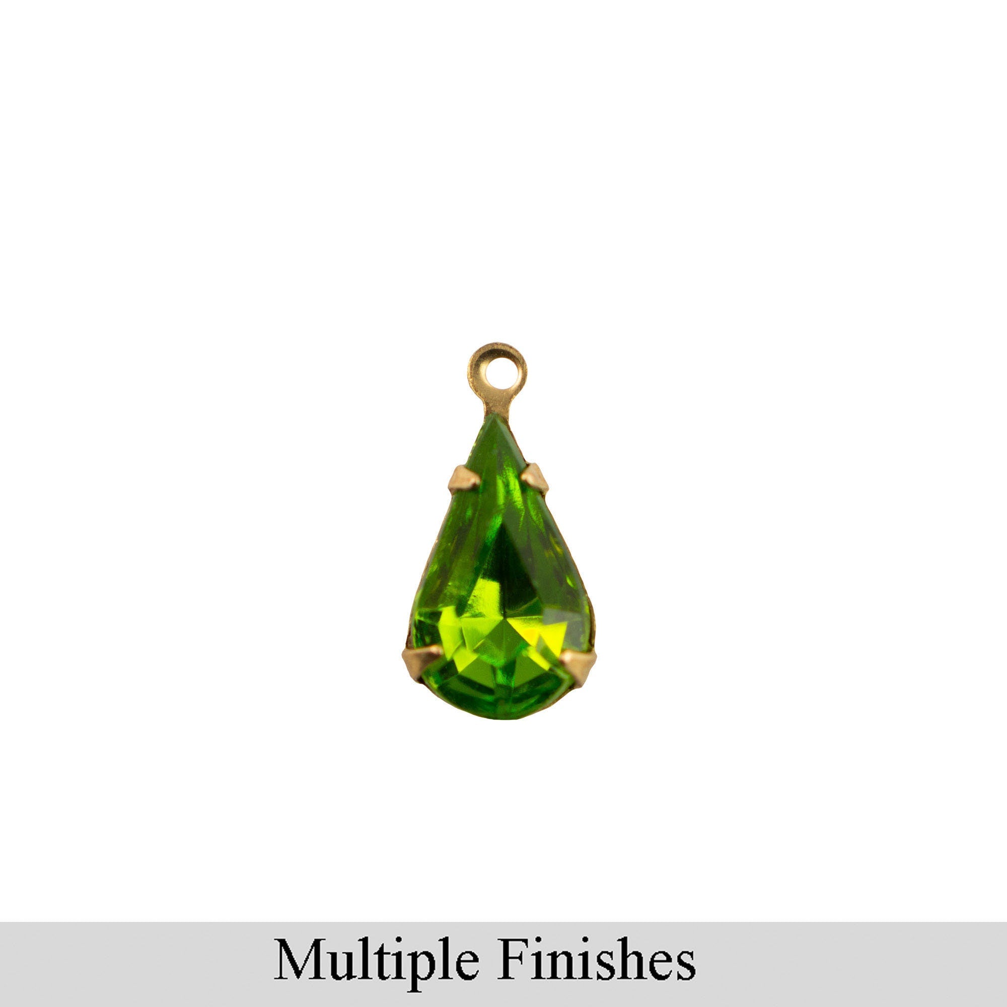 13x8mm Olivine Faceted Glass Teardrop Stone in 1 Loop Setting