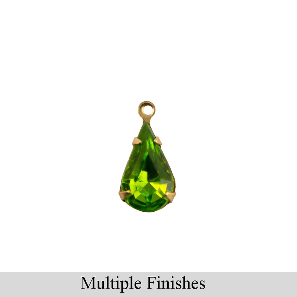 13x8mm Olivine Faceted Glass Teardrop Stone in 1 Loop Setting
