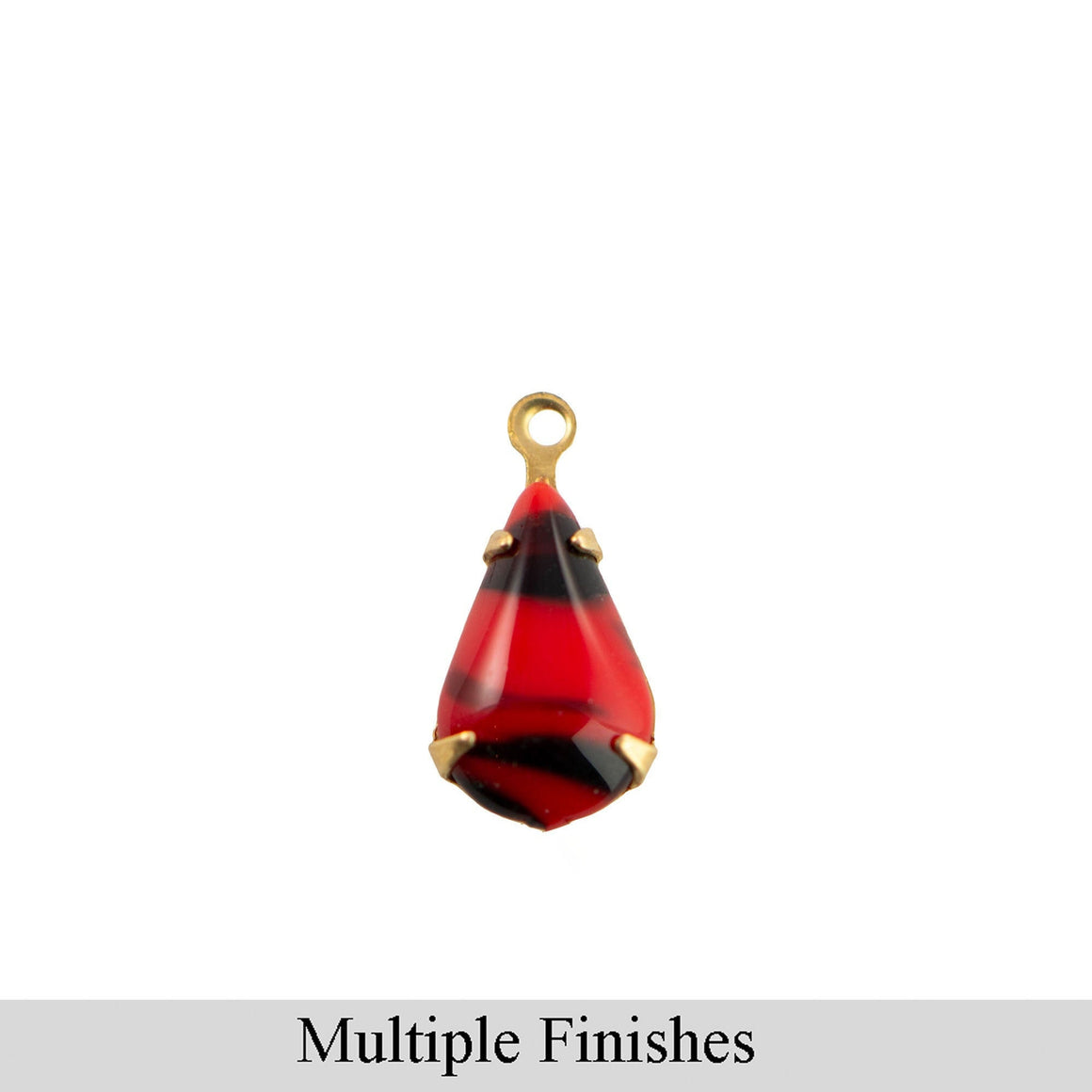 13x8mmRed/Black Glass Teardrop Stone in 1 Loop Setting