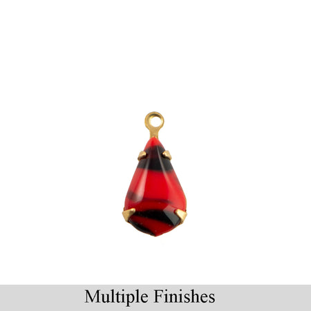 13x8mmRed/Black Glass Teardrop Stone in 1 Loop Setting
