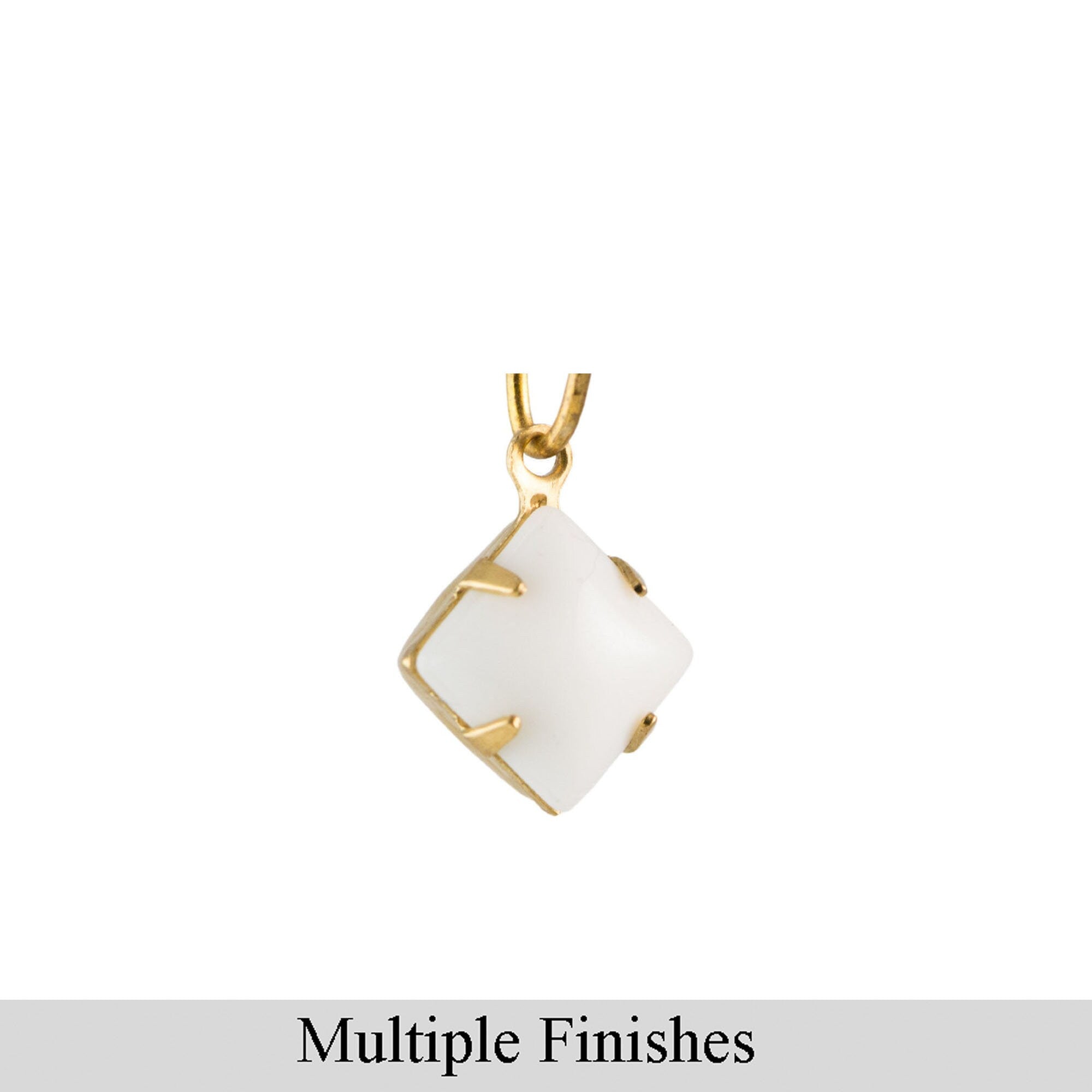 8mm White Glass Square Stone in 1 Loop Setting
