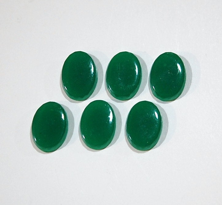 Vintage Jade Green Glass Cabochons 14x10mm cab577J