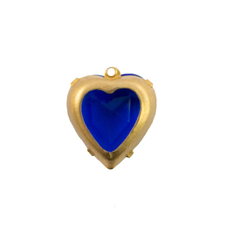 15mm Sapphire Faceted Glass Heart Stone in 1 Loop Open Back Setting
