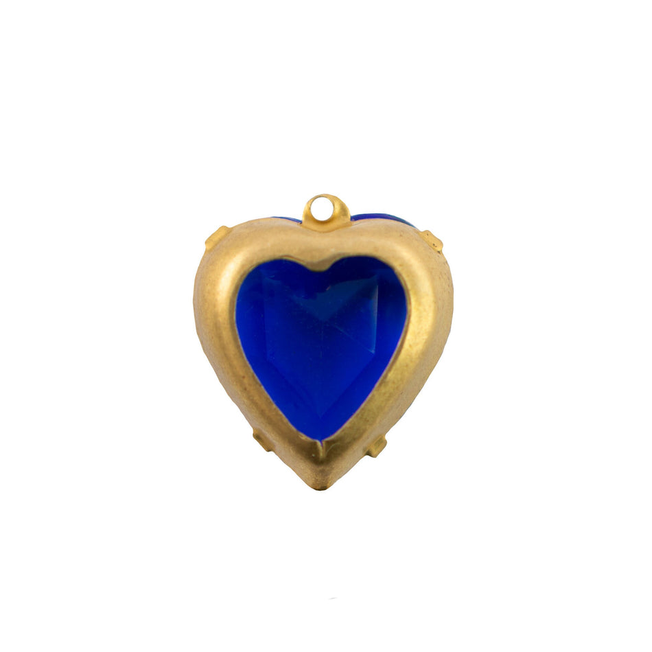 15mm Sapphire Faceted Glass Heart Stone in 1 Loop Open Back Setting