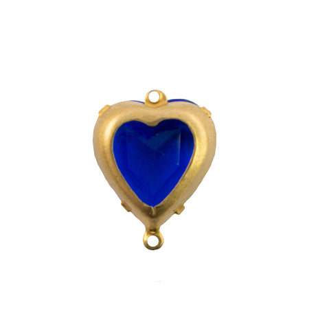 15mm Sapphire Faceted Glass Heart Stone in 2 Loop Open Back Setting