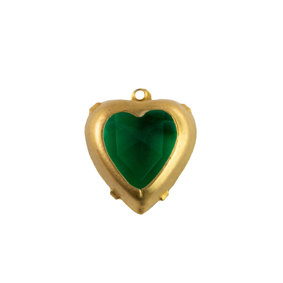 15mm Emerald Faceted Glass Heart Stone in 1 Loop Open Back Setting