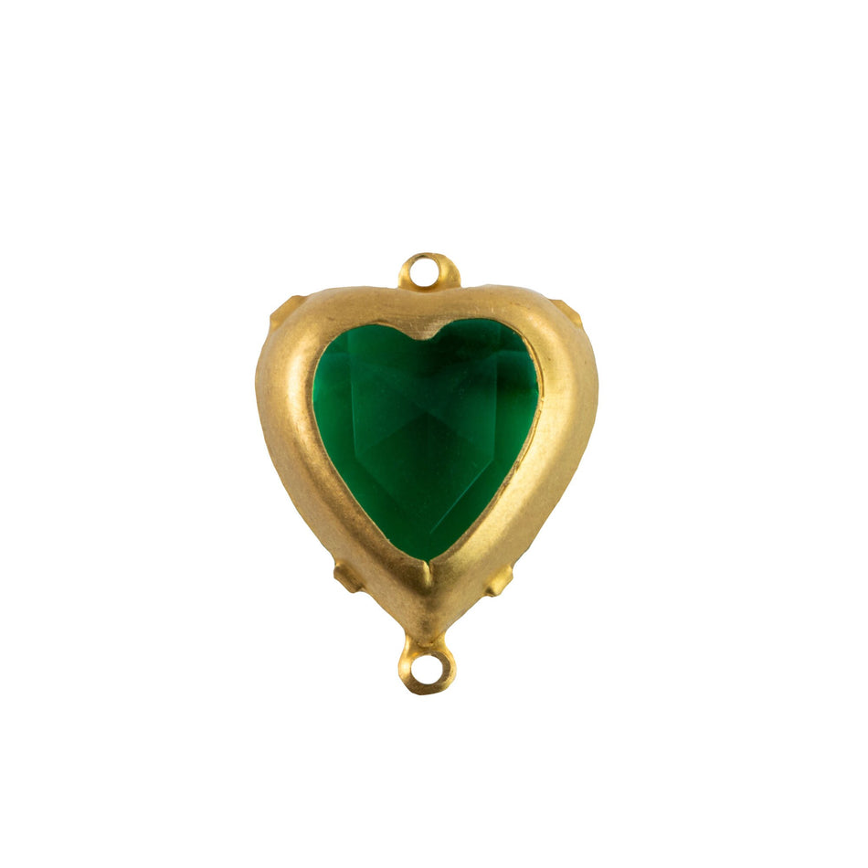 15mm Emerald Faceted Glass Heart Stone in 2 Loop Open Back Setting