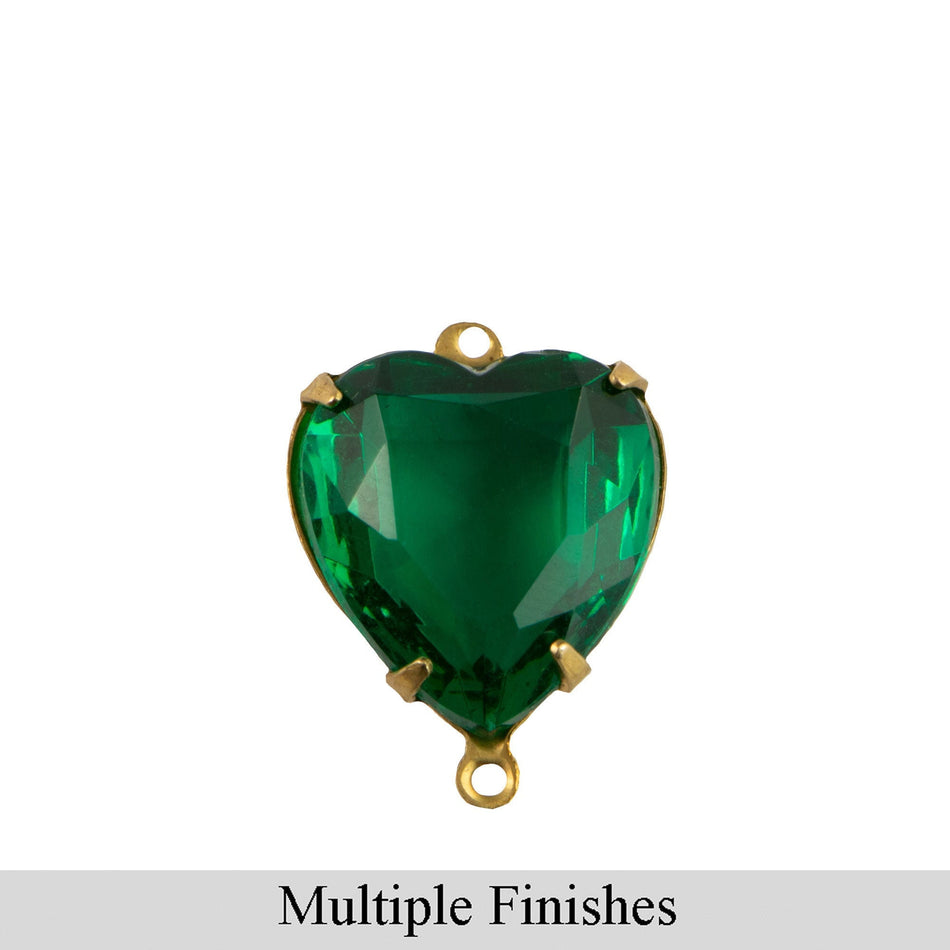 15mm Emerald Faceted Glass Heart Stone in 2 Loop Open Back Setting