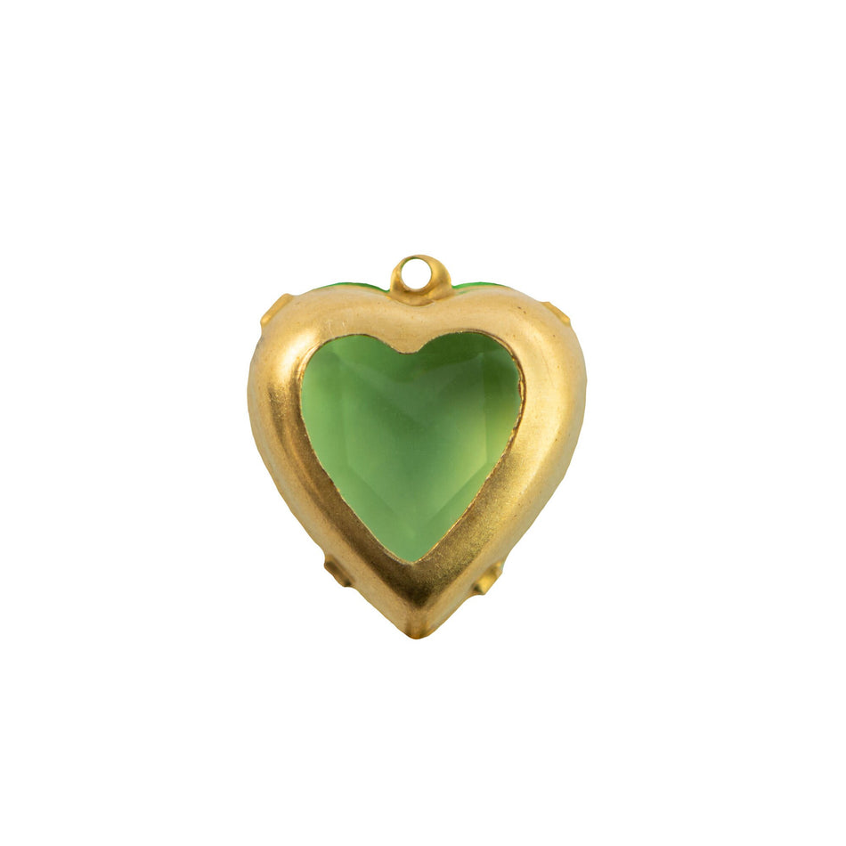 15mm Peridot Faceted Glass Heart Stone in 1 Loop Open Back Setting