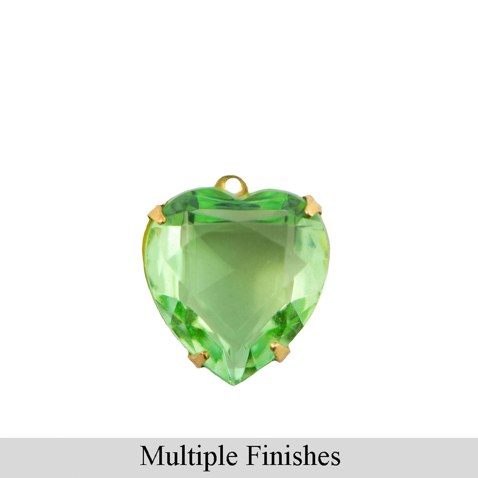 15mm Peridot Faceted Glass Heart Stone in 1 Loop Open Back Setting