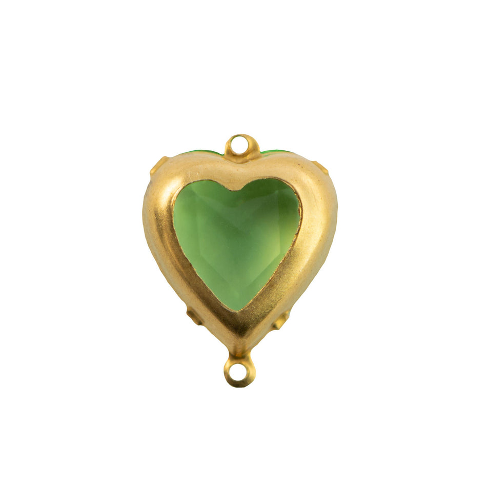 15mm Peridot Faceted Glass Heart Stone in 2 Loop Open Back Setting