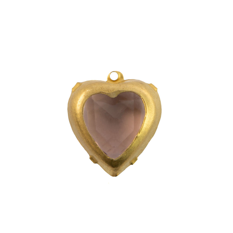 15mm Light Amethyst Faceted Glass Heart Stone in 1 Loop Open Back Setting
