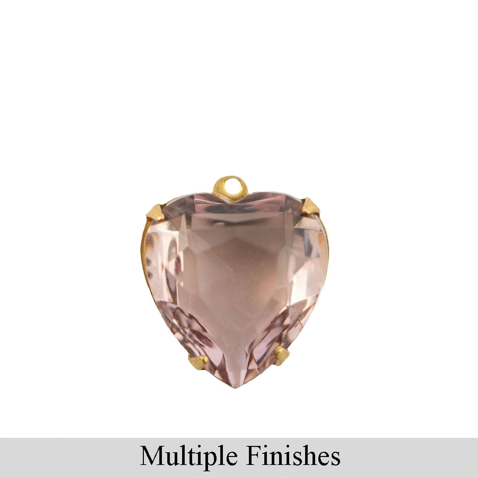 15mm Light Amethyst Faceted Glass Heart Stone in 1 Loop Open Back Setting