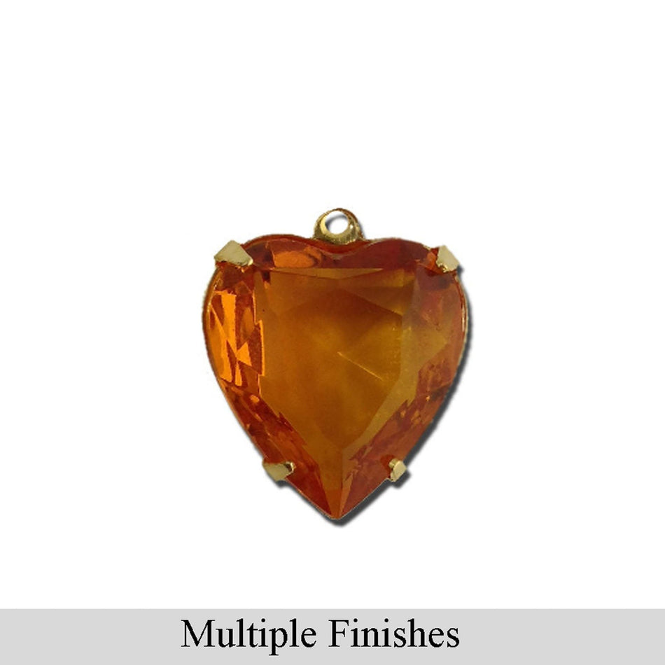 15mm Topaz Faceted Glass Heart Stone in 1 Loop Open Back Setting