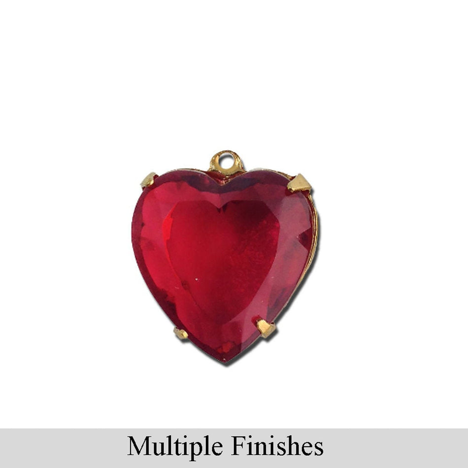 15mm Rose Faceted Glass Heart Stone in 1 Loop Open Back Setting