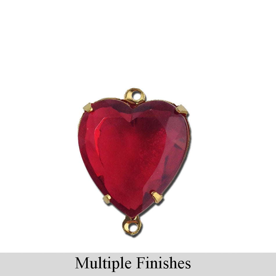 15mm Rose Faceted Glass Heart Stone in 2 Loop Open Back Setting