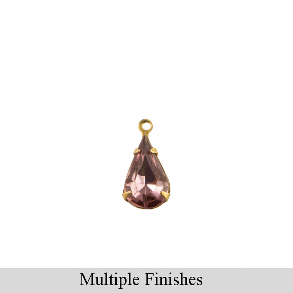 8x4mm Light Amethyst Faceted Glass Teardrop Stone in 1 Loop Setting