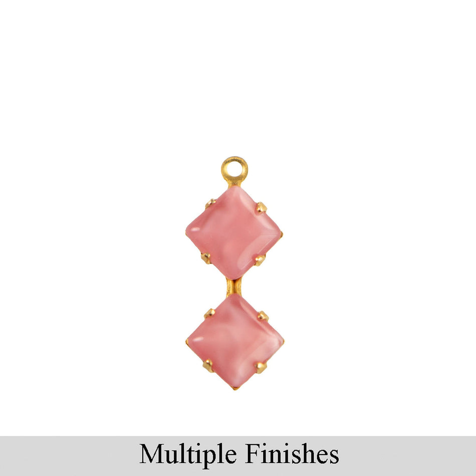 6mm Pink Moonglow Glass Square Stone in 1 Loop Double Setting