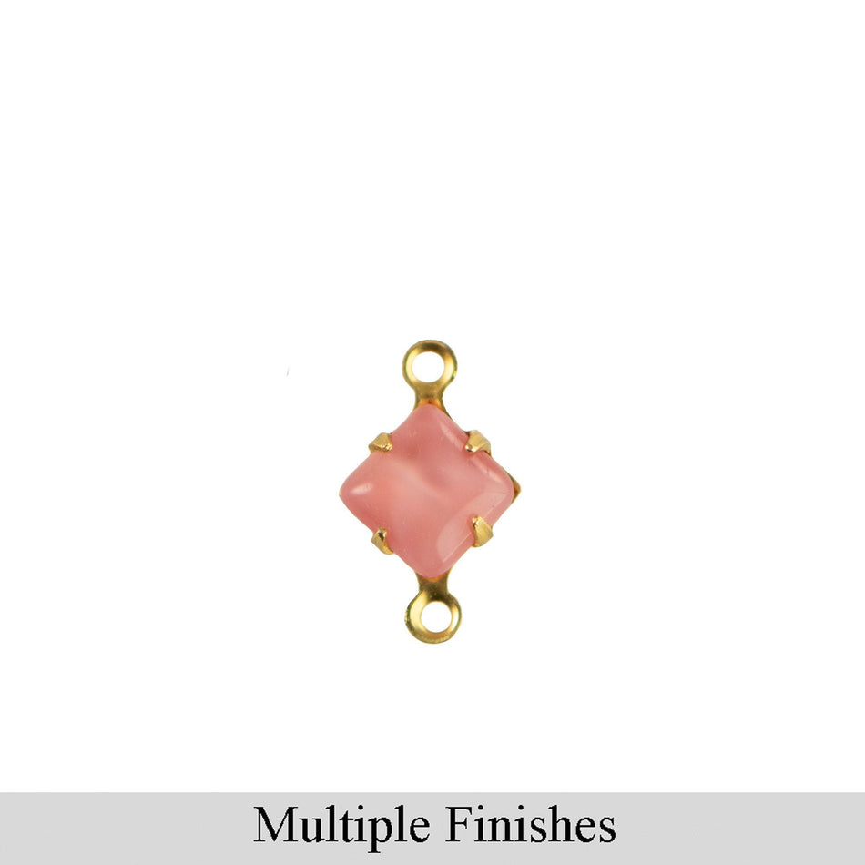 6mm Pink Moonglow Glass Square Stone in 2 Loop Setting