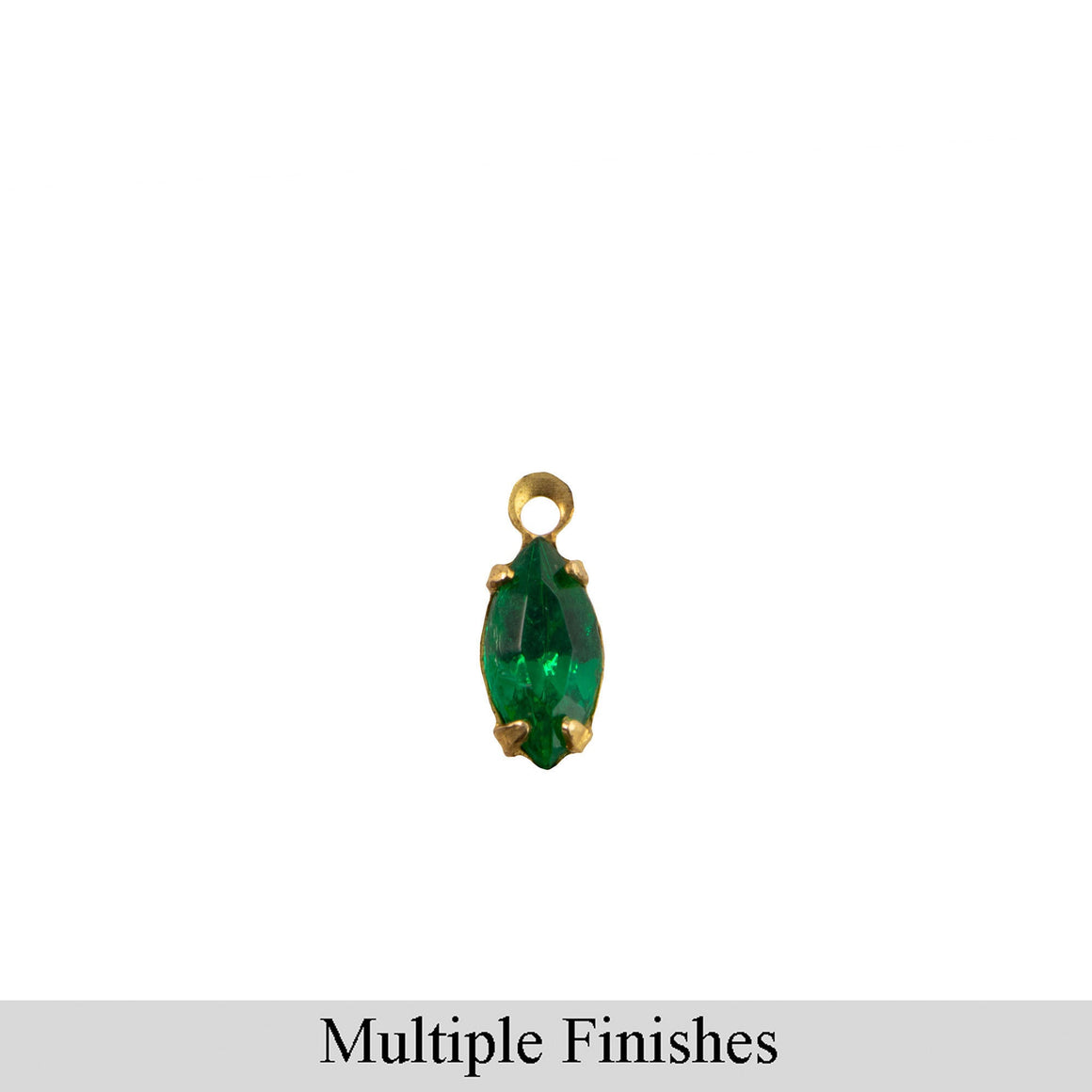 8x4mm Emerald Faceted Glass Navette Stone in 1 Loop Setting