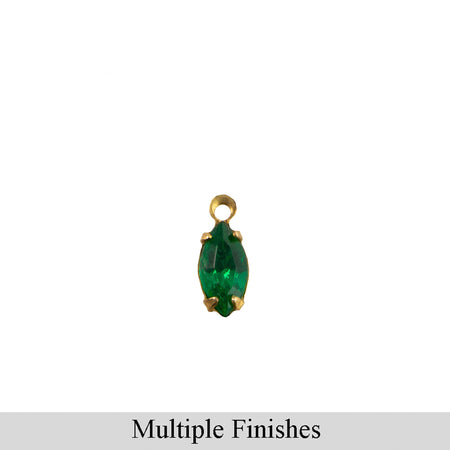 8x4mm Emerald Faceted Glass Navette Stone in 1 Loop Setting