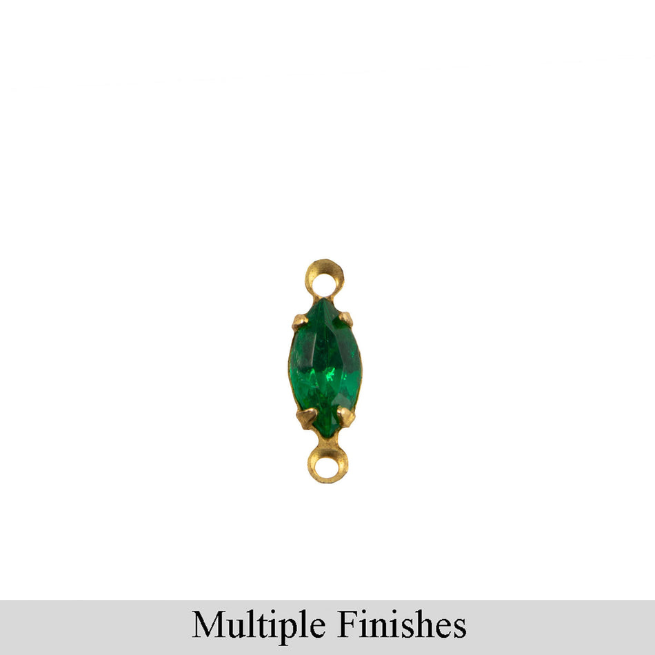 8x4mm Emerald Faceted Glass Navette Stone in 2 Loop Setting