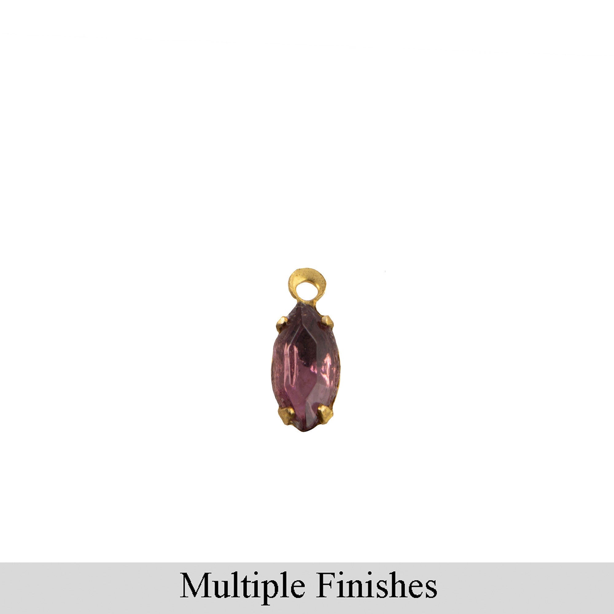 8x4mm Amethyst Faceted Glass Navette Stone in 1 Loop Setting
