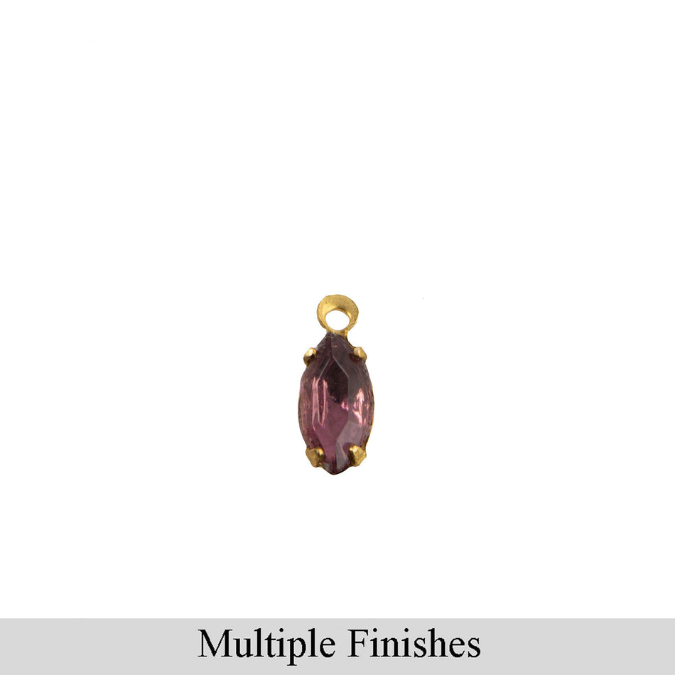 8x4mm Amethyst Faceted Glass Navette Stone in 1 Loop Setting