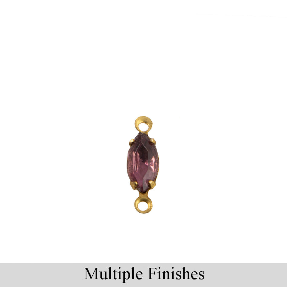 8x4mm Amethyst Faceted Glass Navette Stone in 2 Loop Setting
