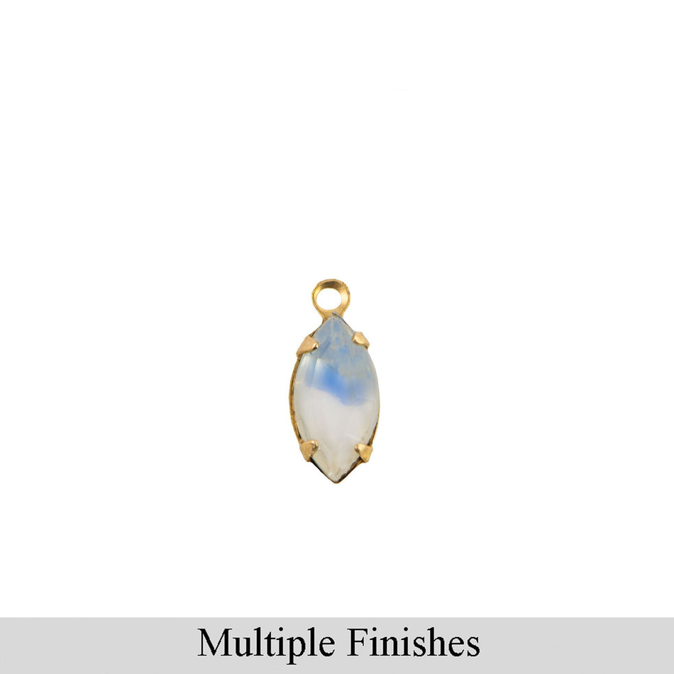 10x5mm Blue White Givre Faceted Glass Navette Stone in 1 Loop Setting