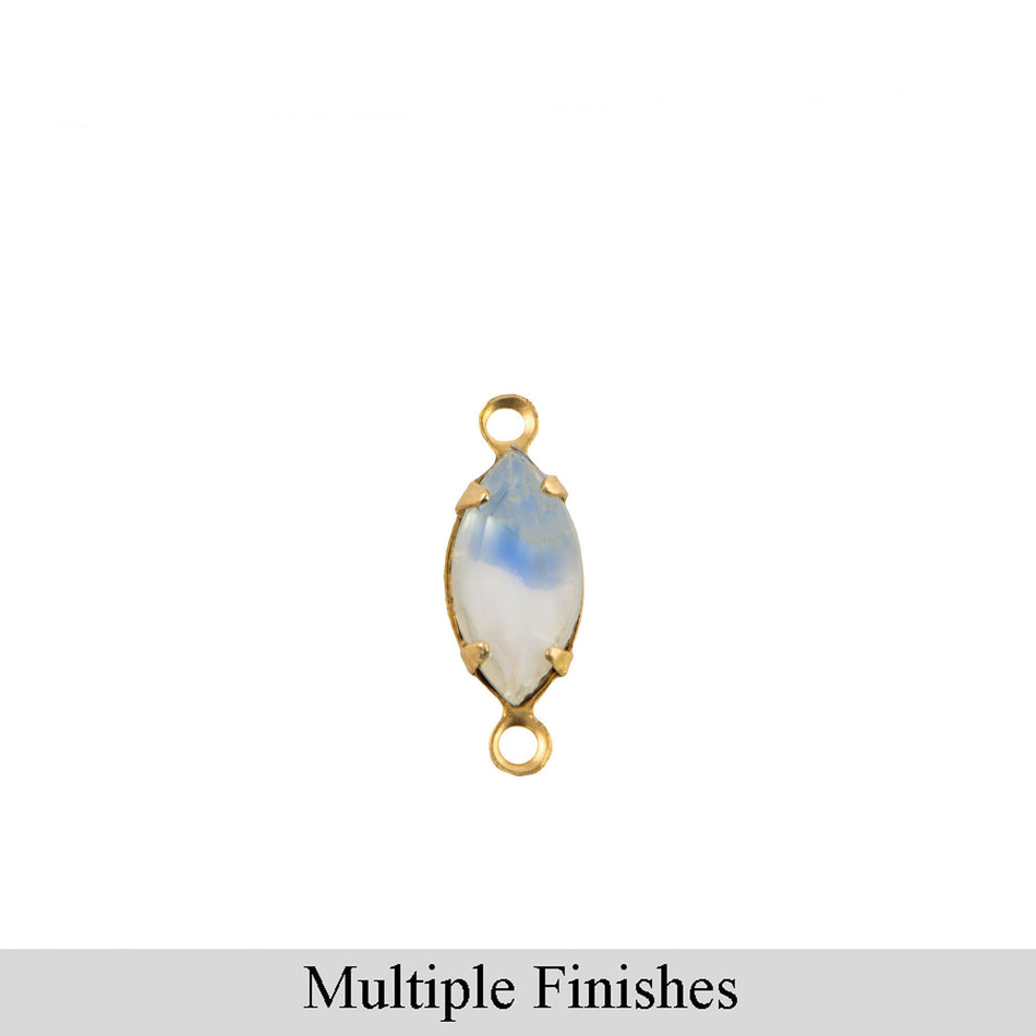 10x5mm Blue White Givre Faceted Glass Navette Stone in 2 Loop Setting