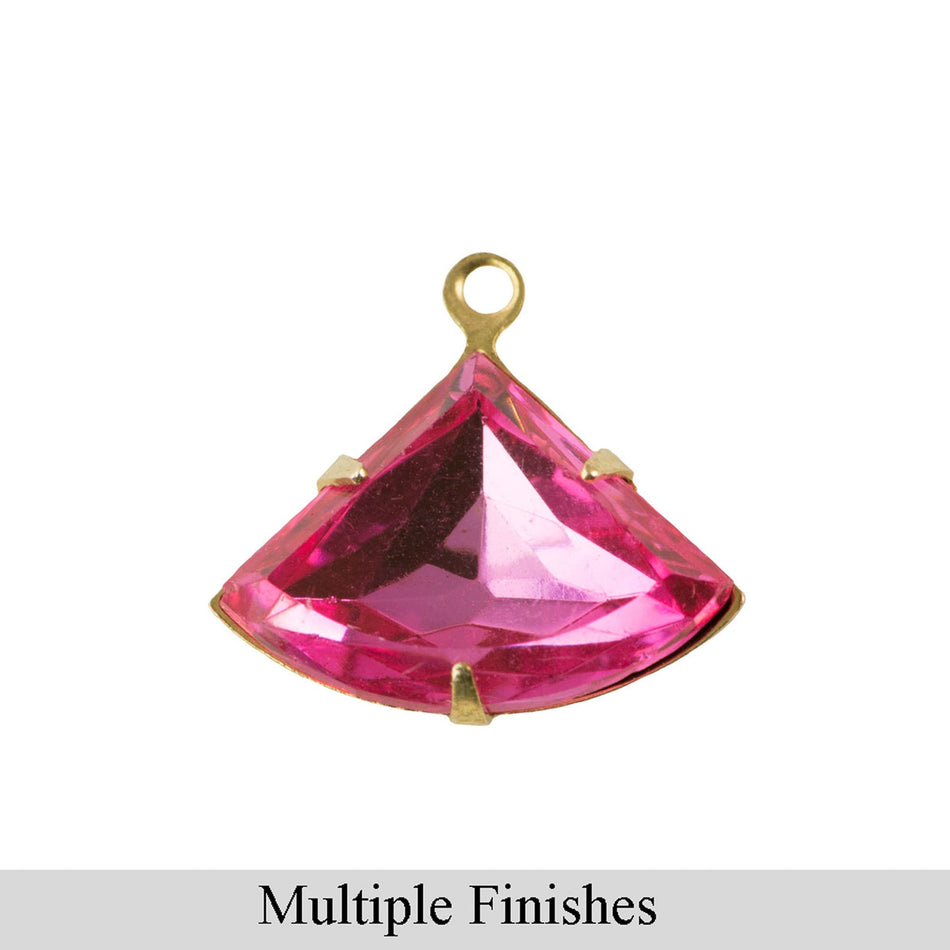 18x13mm Rose Pink Faceted Glass Fan Stone in 1 Loop Setting
