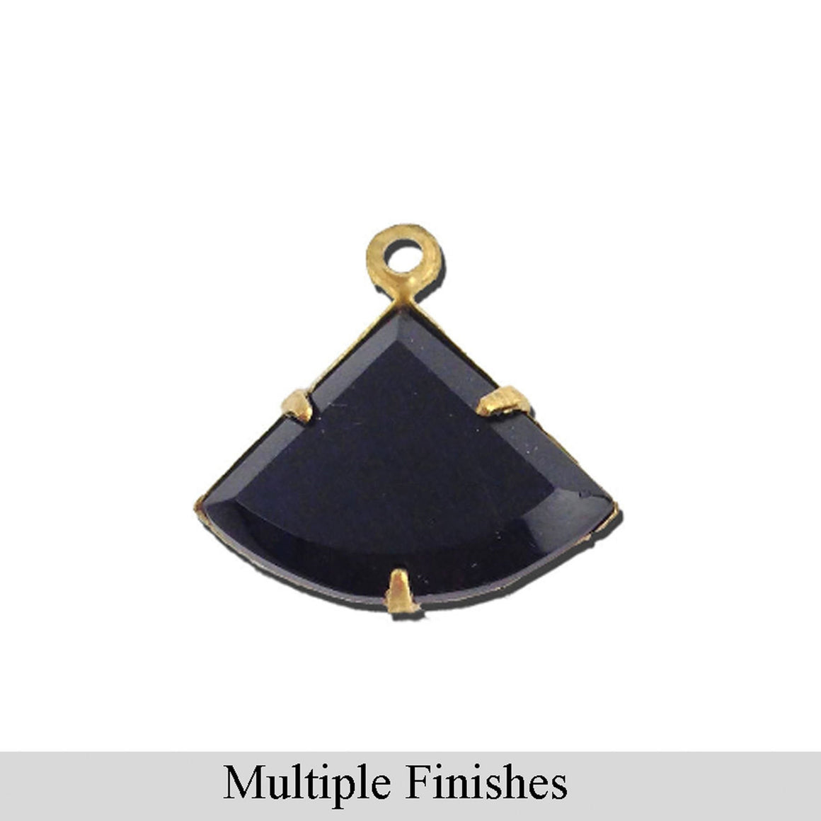 18x13mm Black Faceted Glass Fan Stone in 1 Loop Setting