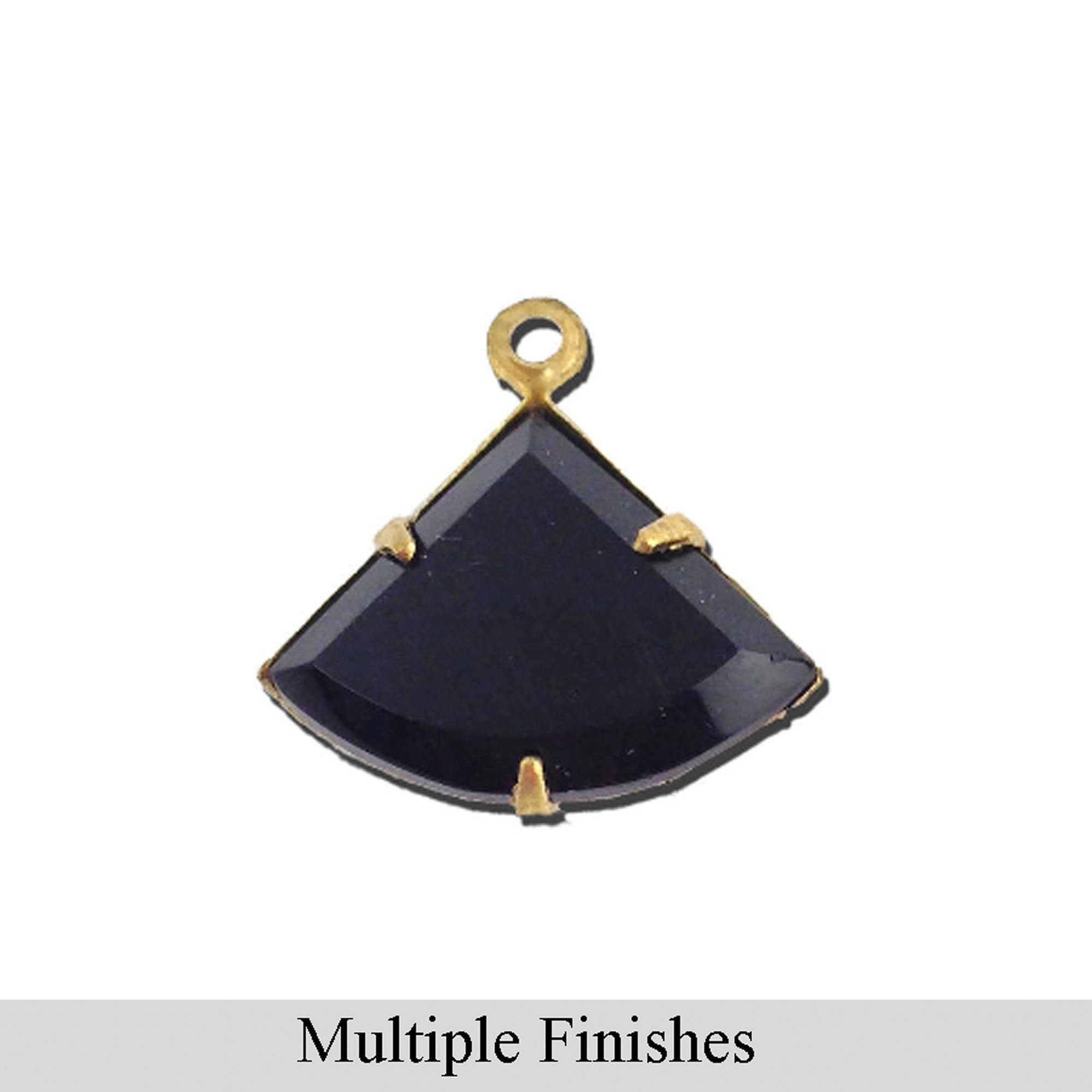 18x13mm Black Faceted Glass Fan Stone in 1 Loop Setting