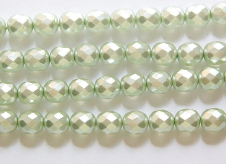 8mm Mint Pearl Czech Firepolish Faceted Glass Beads (25)