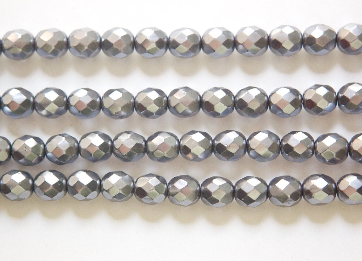 8mm Dark Gray Pearl Czech Firepolish Faceted Glass Beads (25)
