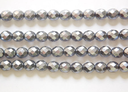 8mm Dark Gray Pearl Czech Firepolish Faceted Glass Beads (25)