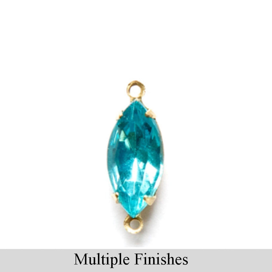 15x7mm Aquamarine Faceted Glass Navette Stone in 2 Loop Setting