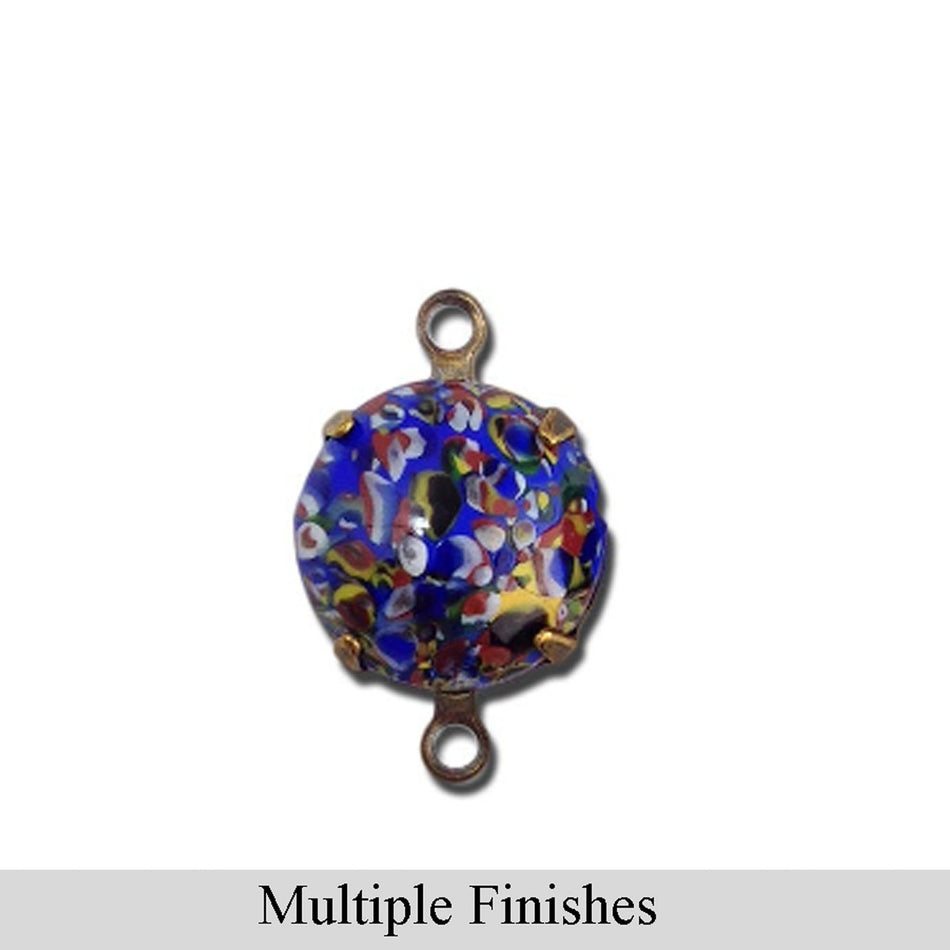 48ss Blue Millefiori Glass Round Stone in 2 Loop Setting