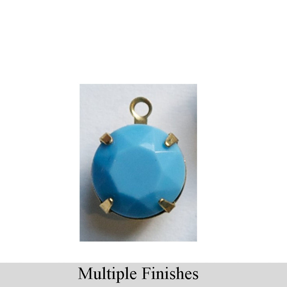 48ss Turquise Blue Faceted Glass Round Stone in 1 Loop Setting