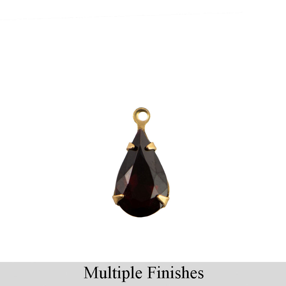 13x8mm Garnet Faceted Glass Teardrop Stone in 1 Loop Setting