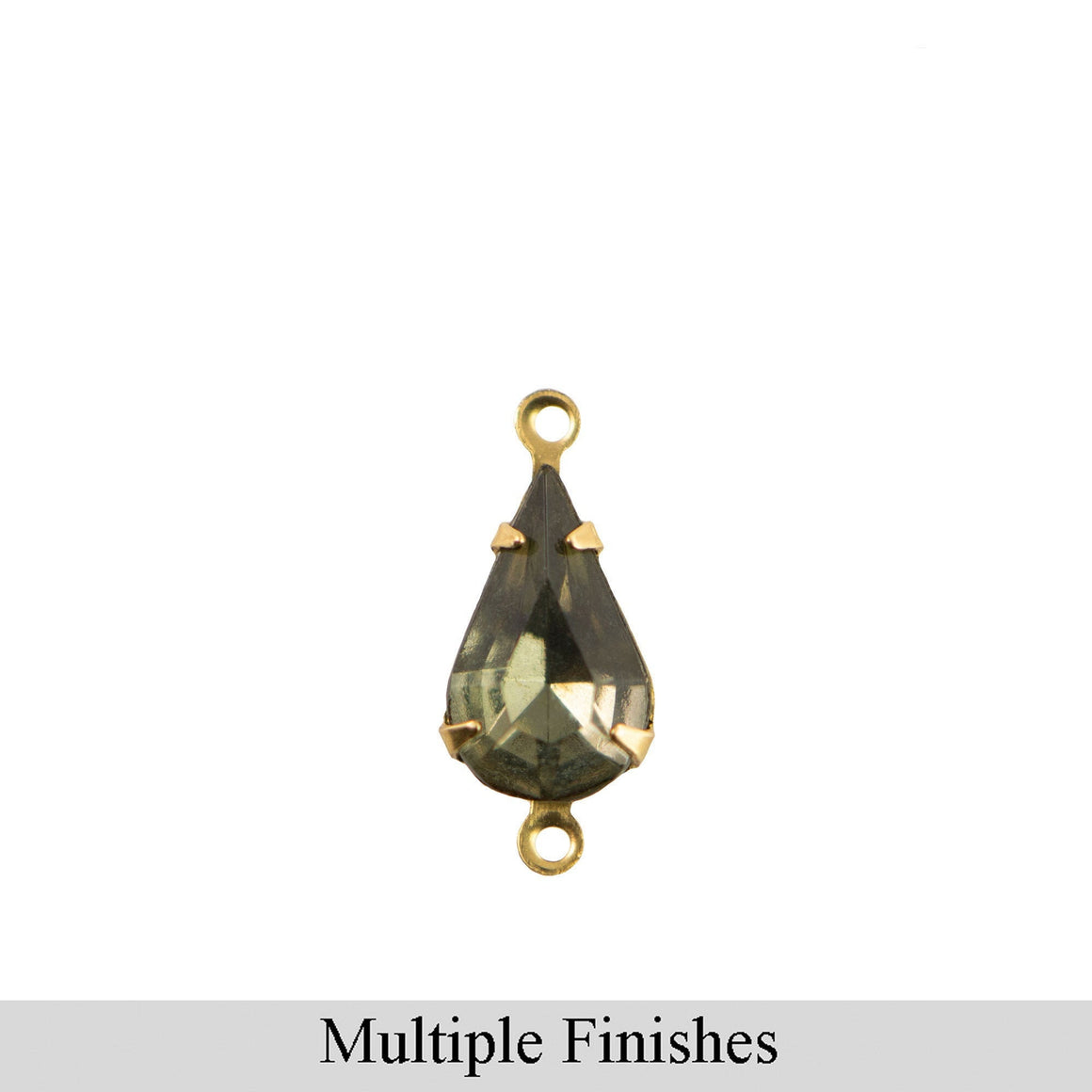 13x8mm Black Diamond Faceted Glass Teardrop Stone in 2 Loop Setting